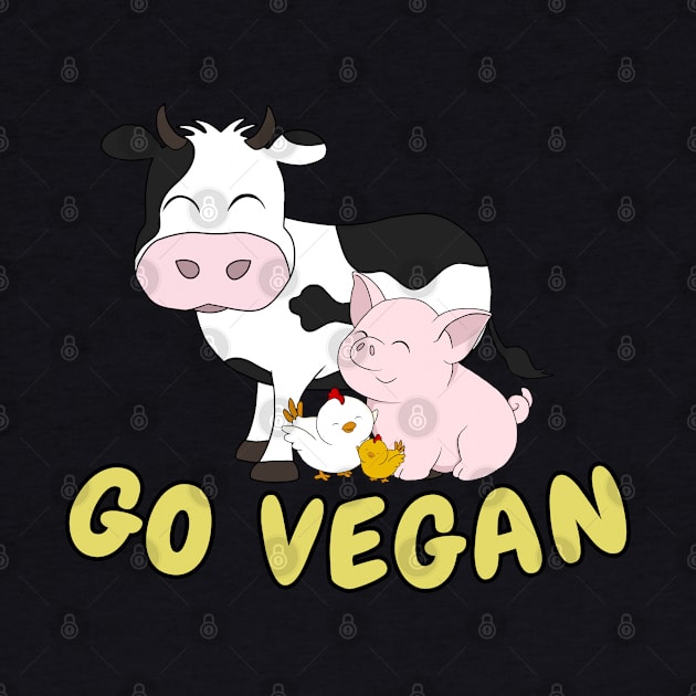 Go Vegan Cute Cow, Pig And Chicken 2 by valentinahramov